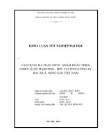 VẬN DỤNG MA TRẬN SWOT  NHẰM HOÀN THIỆN CHIẾN lược MARETING   MIX  tại TỔNG CÔNG TY RAU QUẢ, NÔNG sản VIỆT NAM