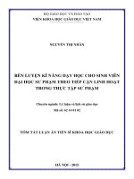 Tóm tắt luận án tiến sĩ sinh học  rèn luyện kĩ năng dạy học cho sinh viên đại học sư phạm theo tiếp cận linh hoạt trong thực tập sư phạm