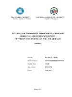 Influences of personality, psychology factors and marketing mix on the consumption of foreign fast food brands in ha noi, vietnam 