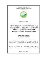 Thực trạng và giải pháp nâng cao hiệu quả hoạt động của văn phòng đăng ký quyền sử dụng đất huyện gia bình, tỉnh bắc ninh 
