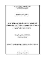 LẬP KẾ HOẠCH KIỂM TOÁN BÁO CÁO TÀI CHÍNH TẠI CÔNG TY TNHH KIỂM TOÁN VÀ TƯ VẤN THUẾ ATAX