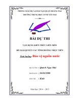 tích hợp liên môn lớp 9 bảo vệ NGUỒN nước để NÂNG CAO CHẤT LƯỢNG CUỘC SỐNG 