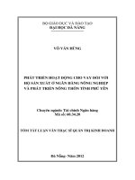 Phát triển hoạt động cho vay đối với hộ sản xuất ở ngân hàng nông nghiệp và phát triển nông thôn tỉnh phú yên