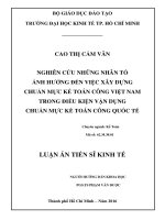 Nghiên cứu những nhân tố ảnh hưởng đến việc xây dựng chuẩn mực kế toán công việt nam trong điều kiện vận dụng chuẩn mực kế toán công quốc tế (TT)