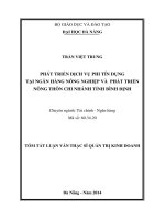 Phát triển dịch vụ phi tín dụng tại ngân hàng nông nghiệp và phát triển nông thôn chi nhánh tỉnh bình định