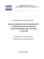ĐÁNH GIÁ ĐÓNG GÓP CỦA CÁC NGÀNH KINH TẾ VÀ CHUYỂN DỊCH CƠ CẤU NGÀNH TỚI TĂNG TRƯỞNG NĂNG SUẤT (LAO ĐỘNG) Ở VIỆT NAM