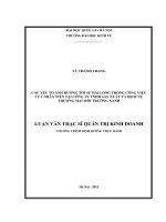 CÁC YẾU TỐ ẢNH HƯỞNG TỚI SỰ HÀI LÒNG TRONG CÔNG VIỆC CỦA NHÂN VIÊN TẠI CÔNG TY TNHH SẢN XUẤT VÀ DỊCH VỤ THƯƠNG MẠI MÔI TRƯỜNG XANH