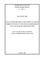 Quản lý thuế thu nhập cá nhân trong các doanh nghiệp có vốn đầu tư nước ngoài tại khu kinh tế vũng áng, huyện kỳ anh, tỉnh hà tĩnh 