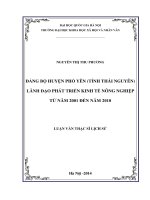 ĐẢNG BỘ HUYỆN PHỔ YÊN (TỈNH THÁI NGUYÊN) LÃNH ĐẠO PHÁT TRIỂN KINH TẾ NÔNG NGHIỆP TỪ NĂM 2001 ĐẾN NĂM 2010