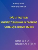 Nghiên cứu thực trạng sự hiểu biết của bệnh nhân đái tháo đường tại khoa nội bệnh viện xanh pôn 