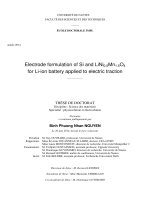 Electrode formulation of si and lini0 5mn1 5o4 for li ion battery applied to electric traction