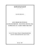 QUẢN TRỊ RỦI RO TÍN DỤNG TẠI SỞ GIAO DỊCH III – NGÂN HÀNG THƯƠNG MẠI CỔ PHẦN ĐẦU TƢ VÀ PHÁT TRIỂN VIỆT NAM