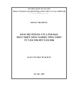 Đảng bộ tỉnh hà tây lãnh đạo phát triển nông nghiệp, nông thôn từ năm 1996 đến năm 2006