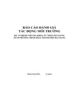 Báo cáo Đánh giá tác động môi trường Dự án bệnh viện đa khoa tư nhân Hà G