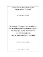 Quan hệ giữa tinh thần doanh nhân của nhà quản lý chủ nhân, định hướng quản lý tri thức, định hướng thị trường và kết quả thực hiện của doanh nghiệp nhỏ và vừa việt nam