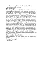 Thư gửi Tổng thống Mỹ Obama nhân chuyến thăm Việt Nam, HN