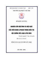 Nghiên cứu độc tính và hiệu quả điều trị của viên nang Lipidan trong điều trị hội chứng rối loạn lipid máu