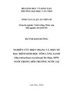 Nghiên cứu hiện trạng và một số đặc điểm sinh học tôm càng xanh (macrobrachium rosenbergii de man, 1879) nuôi trong môi trường nước lợ (TT)