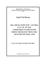 Đặc trưng ngôn ngữ   văn hóa của các từ ngữ chỉ bộ phận cơ thể người trong thành ngữ tiếng việt (so sánh với tiếng anh) 