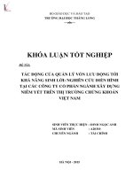 Tác động của quản lý vốn lưu động tới khả năng sinh lời nghiên cứu điển hình tại các công ty cổ phần ngành xây dựng niêm yết trên thị trường chứng khoán việt nam 