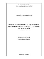 Nghiên Cứu Ảnh Hưởng Của Việc Bón Phân Đến Sinh Trưởng Và Năng Suất Cải Xoong Tại Thái Nguyên
