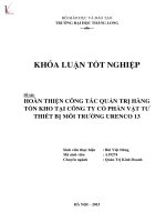 Hoàn thiện công tác quản trị hàng tồn kho tại công ty cổ phần vật tư thiết bị môi trường URENCO 13 