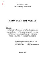 Giải pháp nâng cao sự hài lòng quý khách hàng về chất lượng dịch vụ lưu trú tại khách sạn dream thái bình   công ty TNHH MT VXNK tổng hợp thái bình 