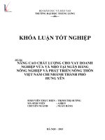 Nâng cao chất lượng cho vay doanh nghiệp nhỏ và vừa tại ngân hàng nông nghiệp và phát triển nông nghiệp việt nam chi nhánh thành phố hưng yên 
