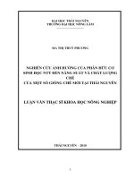 Nghiên Cứu Ảnh Hưởng Của Phân Hữu Cơ Sinh Học NTT Đến Năng Suất Và Chất Lượng Chè Của Một Số Giống Chè Mới Tại Thái Nguyên