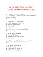 BÀI TẬP CHỨC NĂNG GIAO TIẾP P1 (LTĐH  THPT QUỐC GIA TIẾNG ANH)