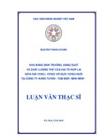 khả năng sinh trưởng, năng suất và chất lượng thịt của hai tổ hợp lai giữa nái vcn21, vcn22 với đực vcn23 nuôi tại công ty hưng tuyến   tam điệp, ninh bình 