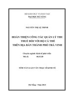 Hoàn thiện công tác quản lý thu thuế đối với hộ cá thể trên địa bàn thành phố trà vinh