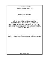 Đánh Giá Kết Quả Công Tác Bồi Thường, Hỗ Trợ, Tái Định Cư Của Một Số Dự Án Khi Nhà Nước Thu Hồi Đất Trên Địa Bàn Thị Xã Phúc Yên, Tỉnh Vĩnh Phúc