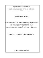 Các nhân tố tác động đến việc vận dụng kế toán quản trị trong các doanh nghiệp nhỏ và vừa tại việt nam (TT)