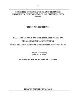 FACTORS IMPACT TO THE IMPLEMENTING OF MANAGEMENT ACCOUNTING IN SMALL AND MEDIUM ENTERPRISES IN VIETNAM