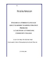 LÝ LUẬN VÀ PHƯƠNG PHÁP DẠY HỌC BỘ MÔN TIẾNG ANH - LÝ THỊ ÁNH NGUYỆT - ENGLISH AS A FOREIGN LANGUAGE ADULT LEARNERS’ LEARNING STRATEGY PROBLEMS A CASE STUDY AT VINH LONG COMMUNITY COLLEGE