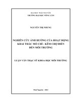 Nghiên Cứu Ảnh Hưởng Của Hoạt Động Khai Thác Mỏ Chì - Kẽm Chợ Điền Đến Môi Trường