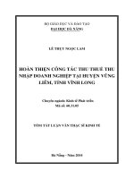 Hoàn thiện công tác thu thuế thu nhập doanh nghiệp tại huyện vũng liêm, tỉnh vĩnh long