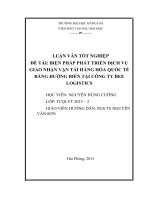 BIỆN PHÁP PHÁT TRIỂN DỊCH vụ GIAO NHẬN vận tải HÀNG hóa QUỐC tế BẰNG ĐƯỜNG BIỂN tại CÔNG TY BEE LOGISTICS 