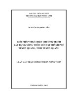 Nghiên cứu thực trạng và đề xuất giải pháp thực hiện tiêu chí môi trường trong xây dựng mô hình nông thôn mới tại một số xã, trên địa bàn huyện sơn dương, tỉnh tuyên quang
