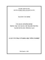 Ứng Dụng Mô Hình DPSIR Trong Việc Xây Dựng Chỉ Thị Môi Trường Tại Huyện Ba Bể, Tỉnh Bắc Kạn