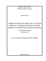 Nghiên Cứu Khả Năng Thích Ứng Của Một Số Giống Lúa Có Triển Vọng Thuộc Loài Phụ Japonica Tại Thành Phố Yên Bái, Tỉnh Yên Bái