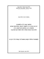 Nghiên Cứu Đặc Điểm Sinh Trưởng, Phát Triển Và Năng Suất Của Một Số Giống Lúa Thơm Tại Huyện Phổ Yên Tỉnh Thái Nguyên
