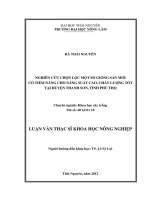 Nghiên Cứu Chọn Lọc Một Số Giống Sắn Mới Có Tiềm Năng Cho Năng Suất Cao, Chất Lượng Tốt Tại Huyện Thanh Sơn, Tỉnh Phú