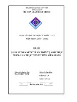 LUẬN VĂN QUẢN LÝ NHÀ NƯỚC VỀ VỆ SINH AN TOÀN THỰC PHẨM  THỰC TIỄN KIÊN GIANG