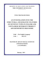 An investigation into the structural and semantic features of sentence types in english and vietnamese detergent product advertisements discourse