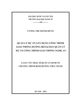 QUẢN LÝ DỰ ÁN XÂY DỰNG CÔNG TRÌNH GIAO THÔNG ĐƯỜNG BỘ TẠI BAN QUẢN LÝ DỰ ÁN CÔNG TRÌNH GIAO THÔNG NGHỆ AN