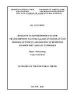 ROLES OF AUXIN RESPONSE FACTOR TRANSCRIPTION FACTOR (GmARF) IN SOYBEAN AND STRIGOLACTONE IN ARABIDOPSIS IN RESPONSE TO DROUGHT AND SALT STRESSES