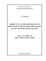 Nghiên cứu vai trò giới trong phát triển kinh tế hộ gia đình trên địa bàn huyện Lộc Bình, tỉnh Lạng Sơn