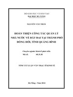Hoàn thiện công tác quản lý nhà nước về đất đai tại thành phố đồng hới, tỉnh quảng bình